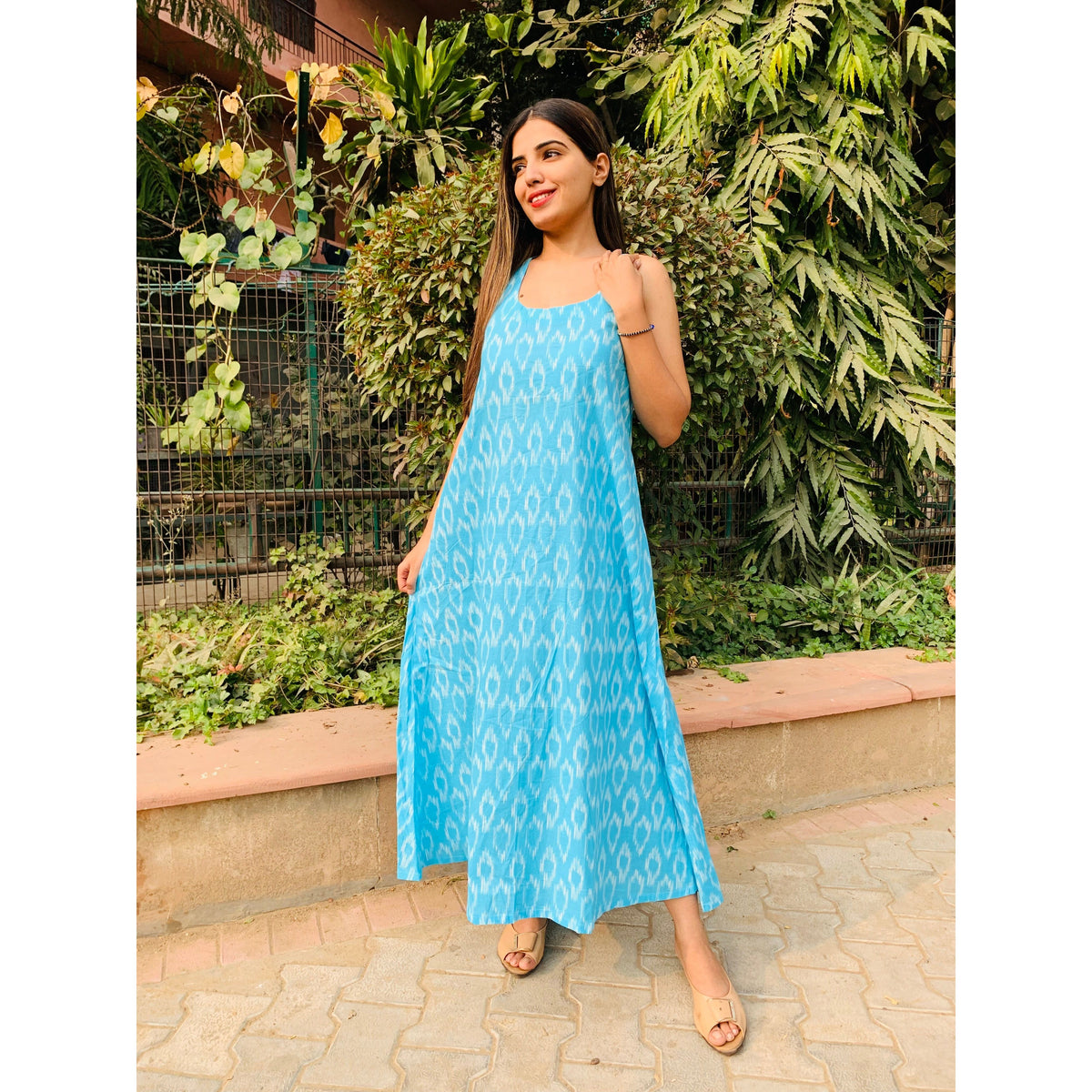 Sky Blue Sanganeri Print Dress