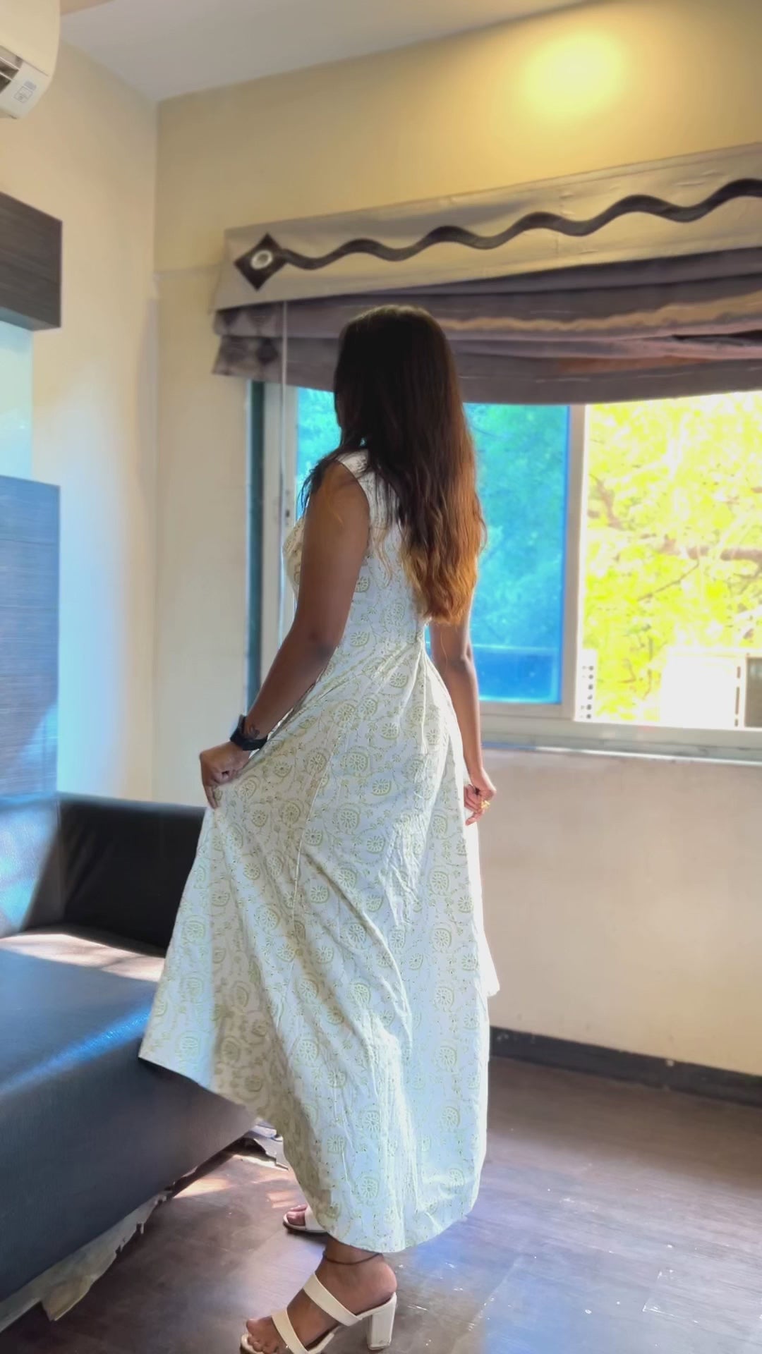 White Chelsea Sanganeri Hand Print Dress