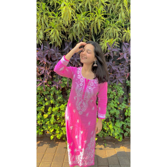 Hot Pink Cotton Chikankari Kurta