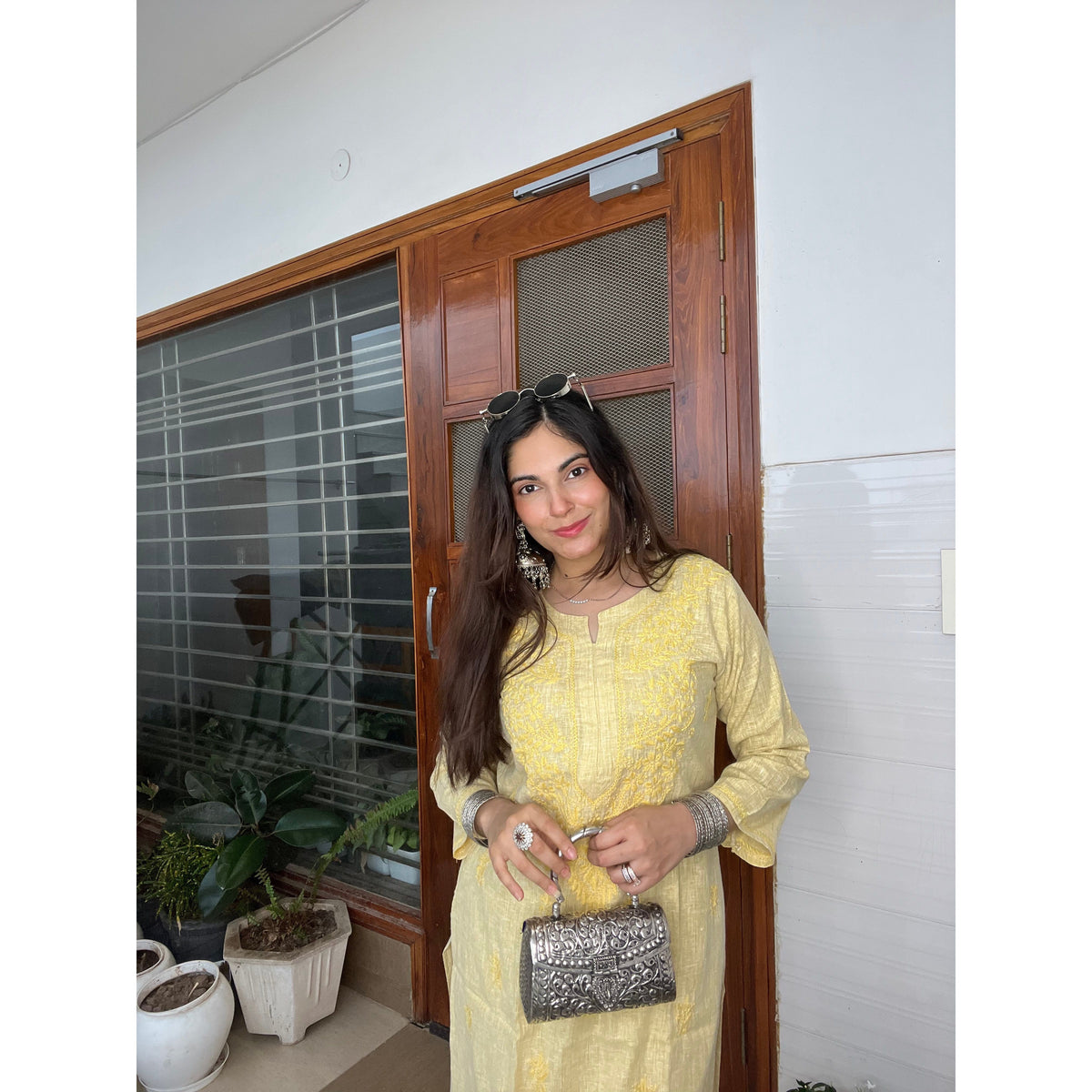 Yellow Cotton Chikankari Kurta