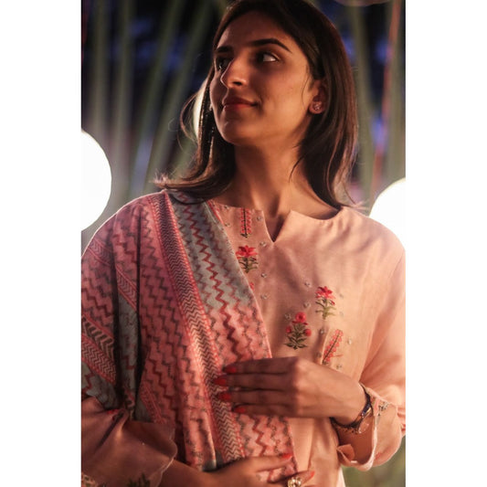 Light Pink Embroidered Silk Suit Set