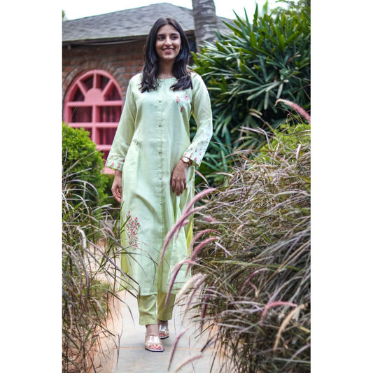 Light Green Embroidered Silk Suit Set