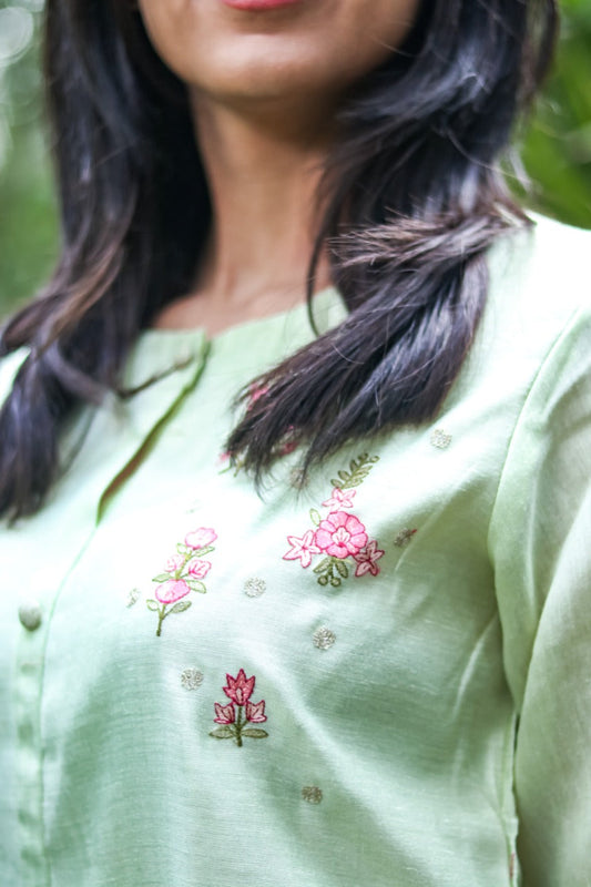 Light Green Embroidered Silk Suit Set