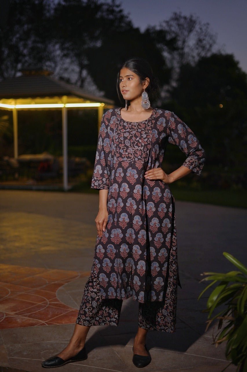 Ajrakh Hand-Block Printed Black Handloom KurtiThe VasilikiAjrakhkurtinike