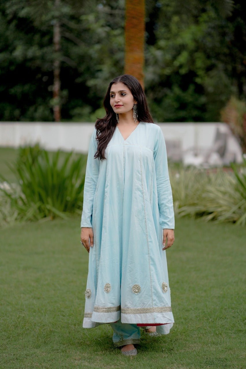 AASMA- Light Blue Anarkali SetSaris & LehengasThe Vasilikioccasion wear