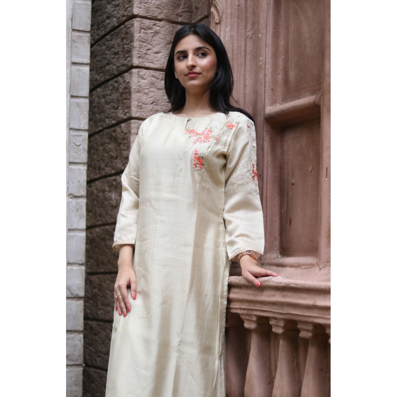 Light Grey Embroidered Silk Suit Set The Vasiliki 